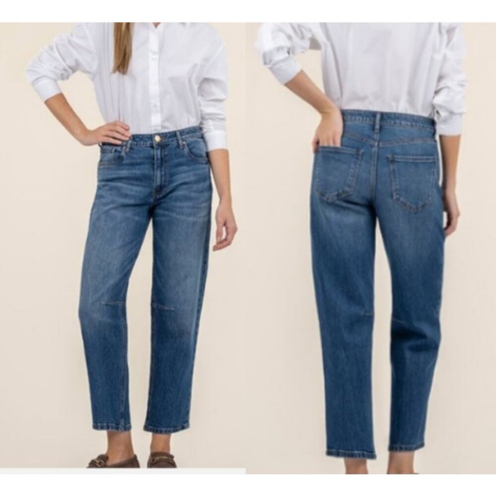 KUT Ashley Slouchy Barrel Jeans Medium Wash Cotton Blend Cropped Relaxed Size 4